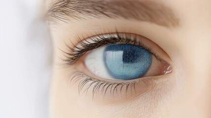 Obraz premium Woman's eye reflecting binary code: concept of digital vision