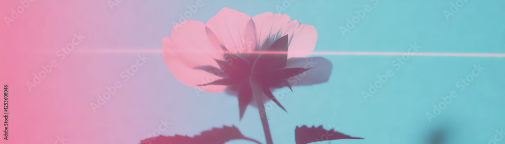 Poster delicate flower with textured stem and halftone effect against a grunge background