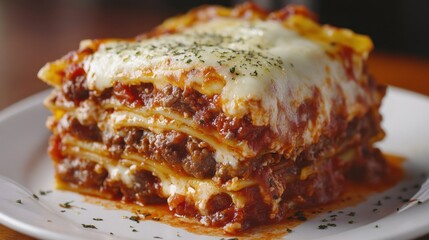 Savory Beef Lasagna with Layers of Cheese and Sauce - Top View of Delicious Italian Pasta Dish