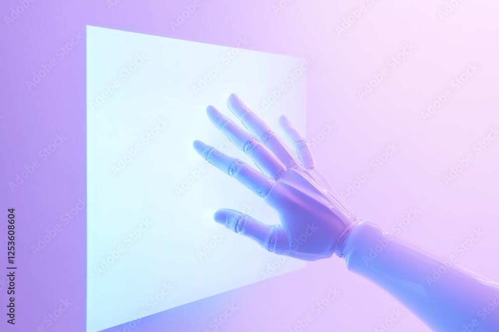Aufkleber futuristic robot hand interacts with glowing screen in soft light