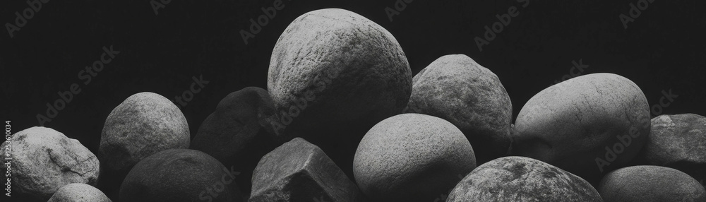 Aufkleber pile of smooth stones with halftone texture viewed from above against a dark background