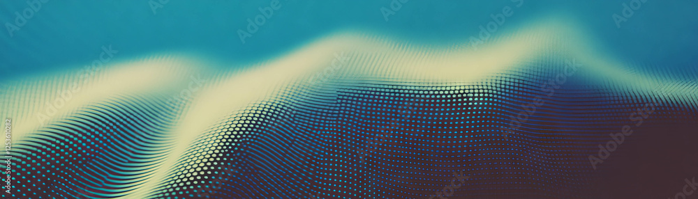 Poster radial gradient of halftone dots creates a striking contrast in grayscale texture