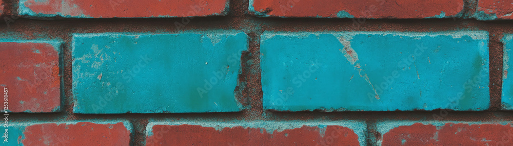 Poster close-up view of a textured section of a brick wall featuring halftone patterns