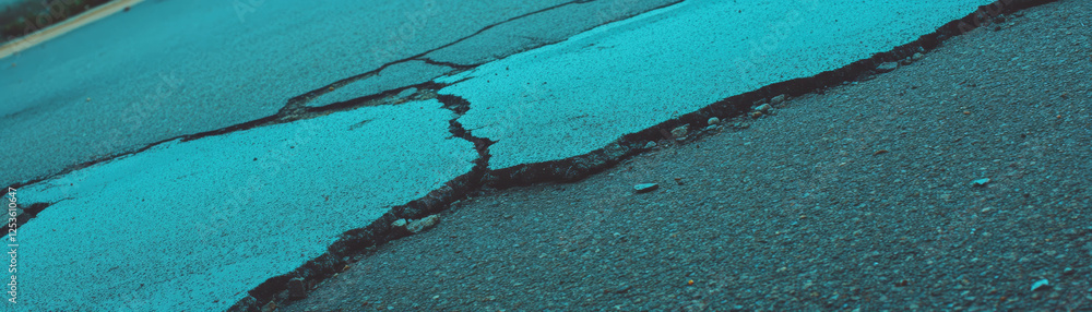 Poster detailed close-up view of cracked asphalt surface showcasing halftone texture patterns
