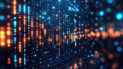 Abstract Digital Data Stream Network Background Orange Blue Lights