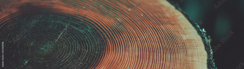 Poster exploring the intricate details of tree rings with halftone texture showcasing age
