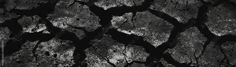 Poster halftone texture of dry cracked mud showcasing intricate fissures from above