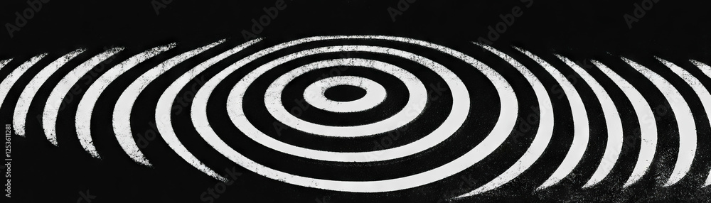 Poster Halftone texture of concentric circles with contrasting shades on a textured background