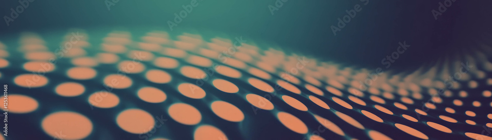 Poster Dynamic halftone texture created by overlapping circles in close-up view