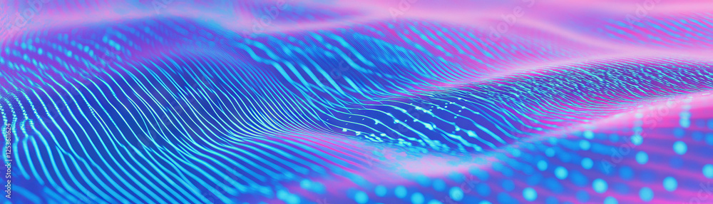 Poster Wavy lines creating a fluid, colorful effect with halftone texture and grunge background