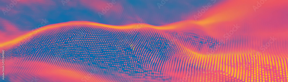 Poster Fluid wavy lines create a dynamic halftone texture with a vibrant grunge background effect
