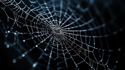 Elegant Mystery: White Spider Webs on Black Background