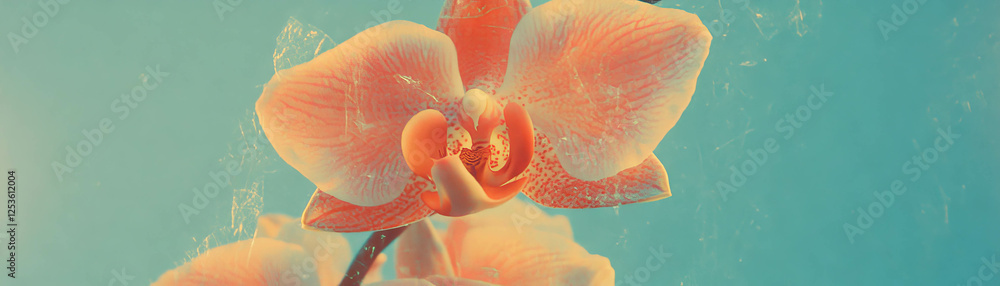 Poster intricate orchid displayed against a textured grunge background with halftone effect