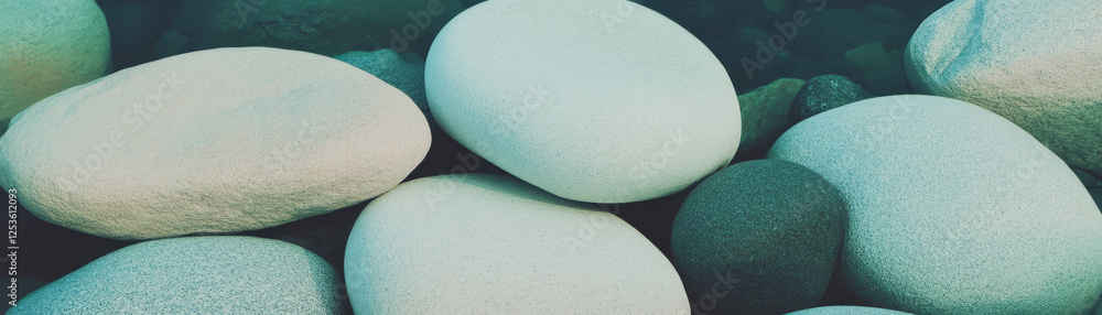 Aufkleber Smooth stone with varied textures and rounded edges displayed in halftone effect background