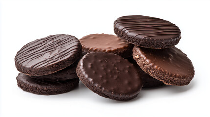 chocolate coated cookies isolated on white