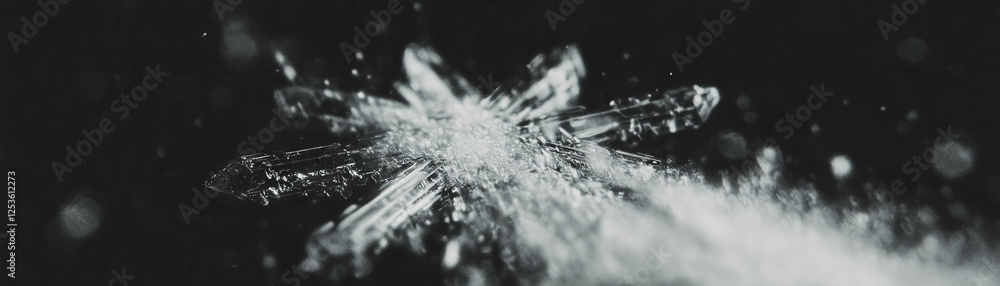 Poster Intricate halftone textured snowflake with crystal patterns on a grunge background