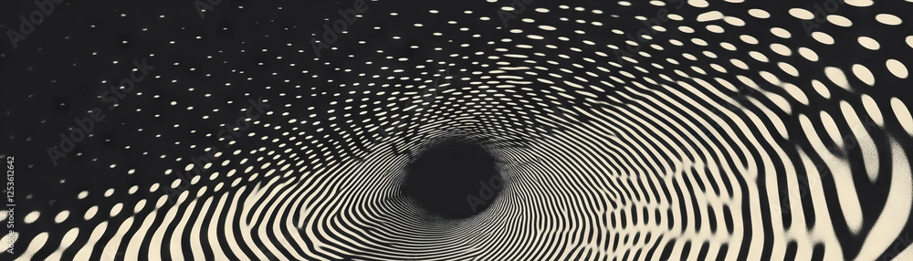 Poster Swirling pattern of halftone dots converging towards a central point in grunge style