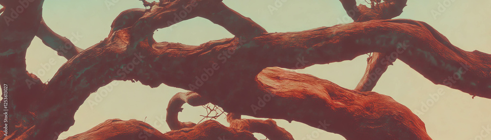 Aufkleber Vine intertwines with tree trunk creating a textured artwork in halftone style