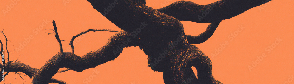 Poster vine gracefully intertwines with a tree trunk in a striking halftone texture