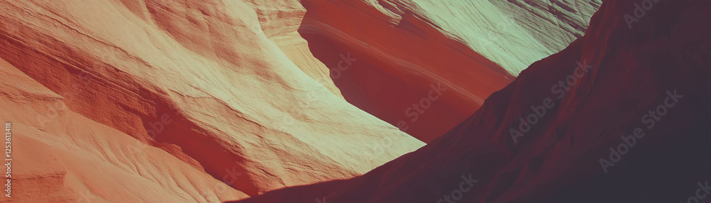 Poster canyon walls with deep crevices and shadows showcasing halftone texture