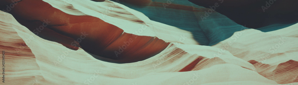 Poster canyon walls reveal deep crevices and shadows with a unique halftone texture effect