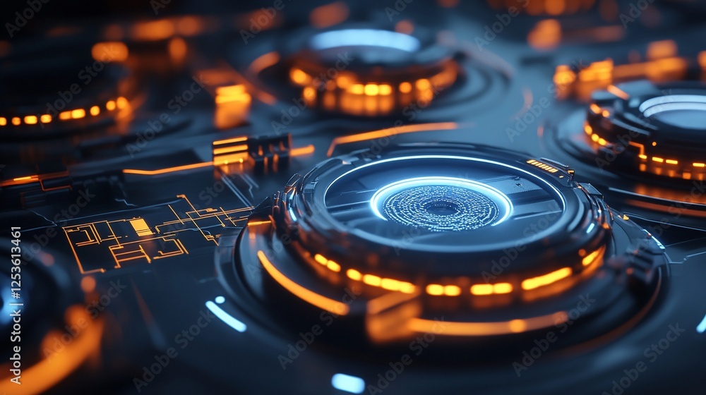 Poster futuristic circuit board with glowing elements and intricate design details