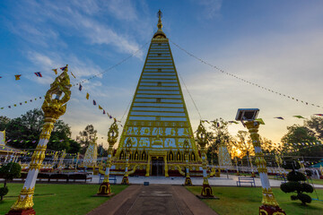 Background of beautiful religious tourist attractions, the ancient church Wat Phra That Nong Bua...
