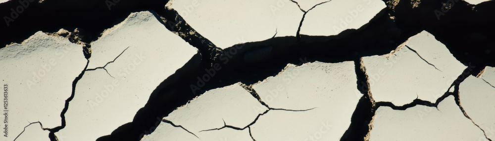 Poster cracked dry earth with halftone texture revealing intricate fissures and patterns