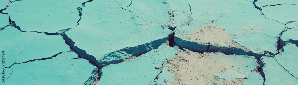 Poster cracked dry earth with halftone texture showcasing deep fissures and unique patterns
