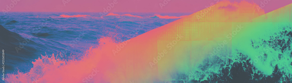 Aufkleber Crashing waves captured with a halftone texture creating a vibrant background