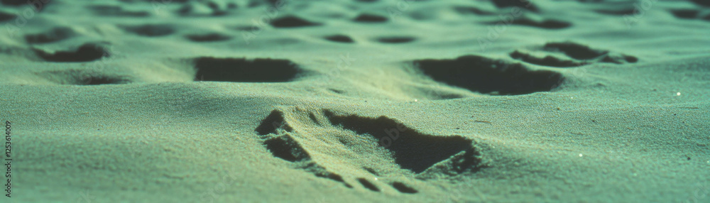 Poster footprints in sand with halftone texture showcasing depth and variation in shapes