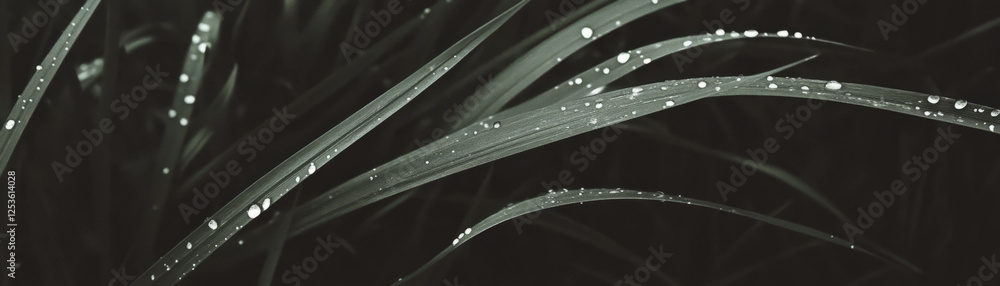 Poster detailed halftone texture of grass blades with dew drops creating a grunge effect