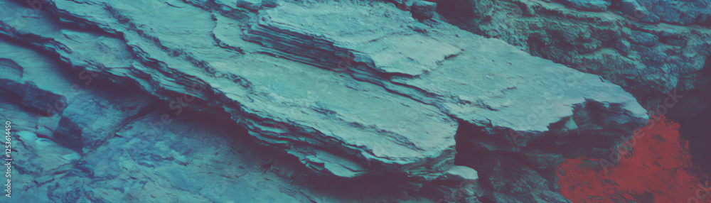 Poster Rock formations showcasing layered strata and texture with a halftone effect background