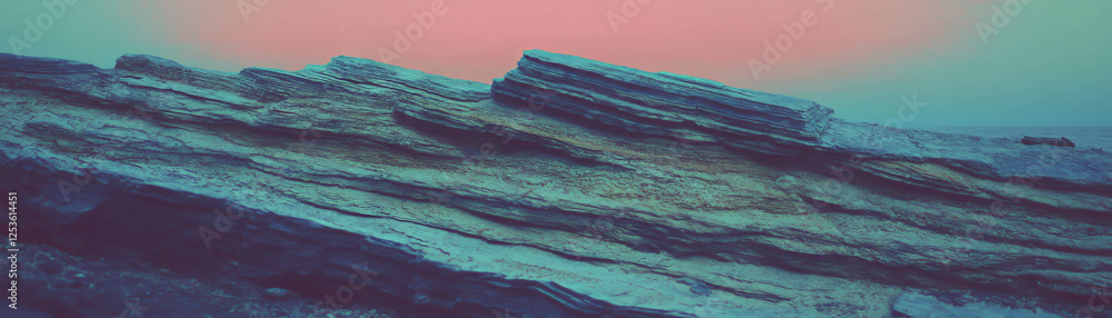Poster Rock formations with layered strata and grunge texture create an artistic halftone effect