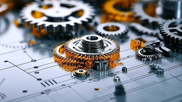 A close-up of a printed technical drawing featuring an exploded view of a mechanical gear assembly, highlighting every component in precise engineering detail.