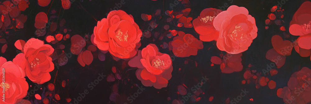 Poster charming crimson florets create a vibrant display against a dark background