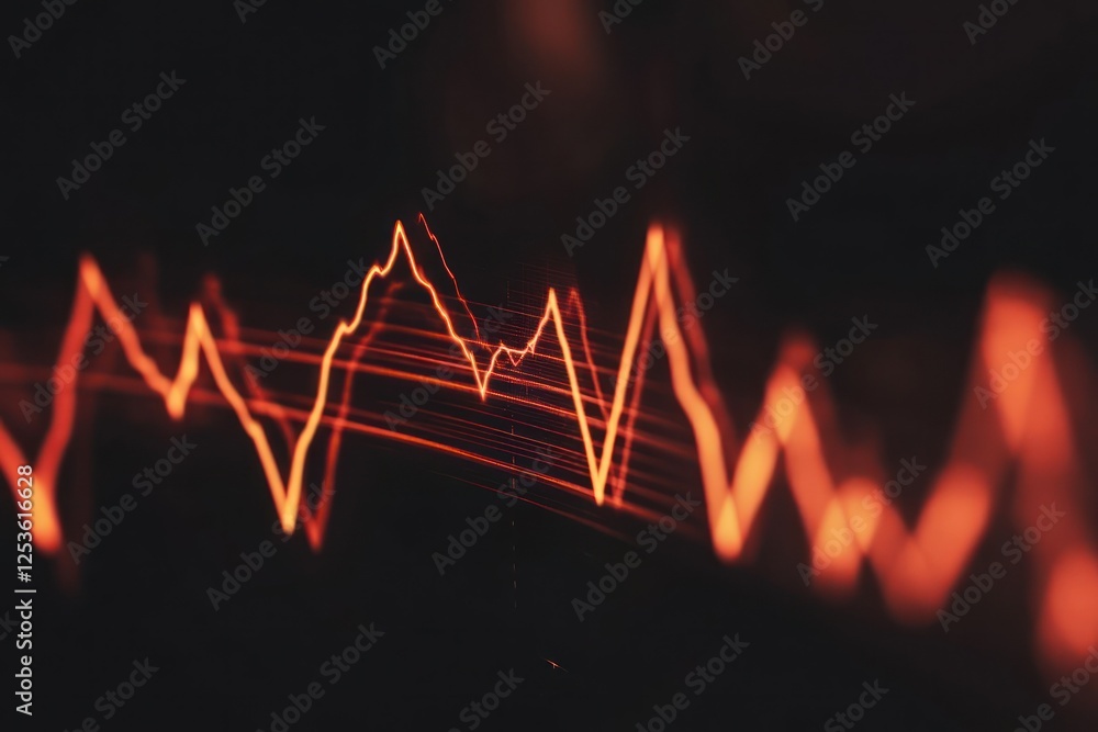 Aufkleber abstract orange line graph with dynamic fluctuations and light trails on dark background