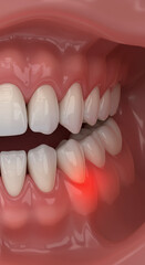 Fototapeta premium Gum Inflammation: Redness & Swelling Around Tooth. Understanding Gingivitis, Periodontal Disease & Oral Health. Dental Care Solutions