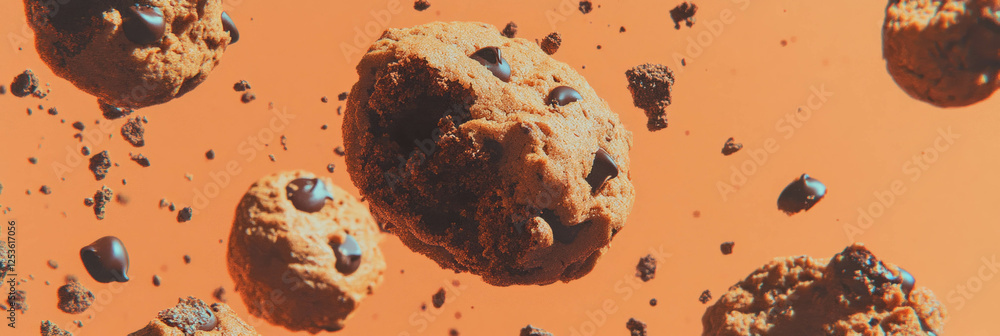 Poster crispy chocolate chip cookies with a crumbly texture for delicious snacking