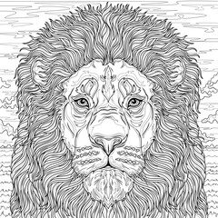 Lion.Coloring book antistress for children and adults. 