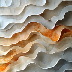 A background of softly layered abstract paper-like forms in muted beige and taupe.