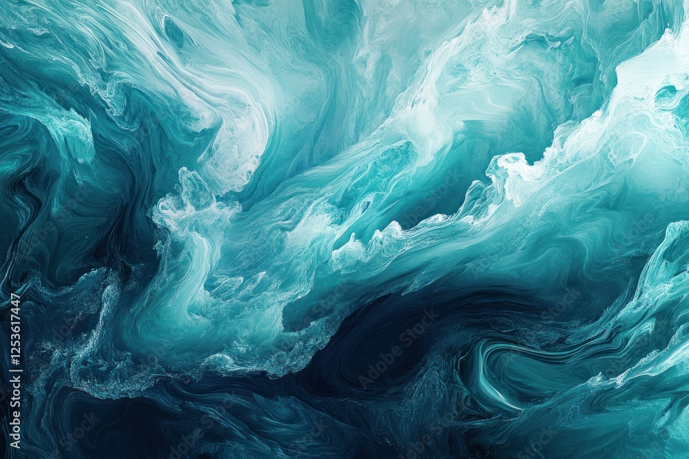 Poster abstract ocean waves in turquoise and dark blue swirls with soft fluid patterns and textures
