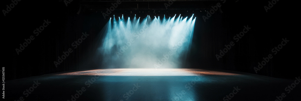 Poster empty theater illuminated by stage lights in an unsettling silence