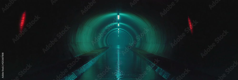 Poster mysterious dark tunnel with water reflections and echoing sounds