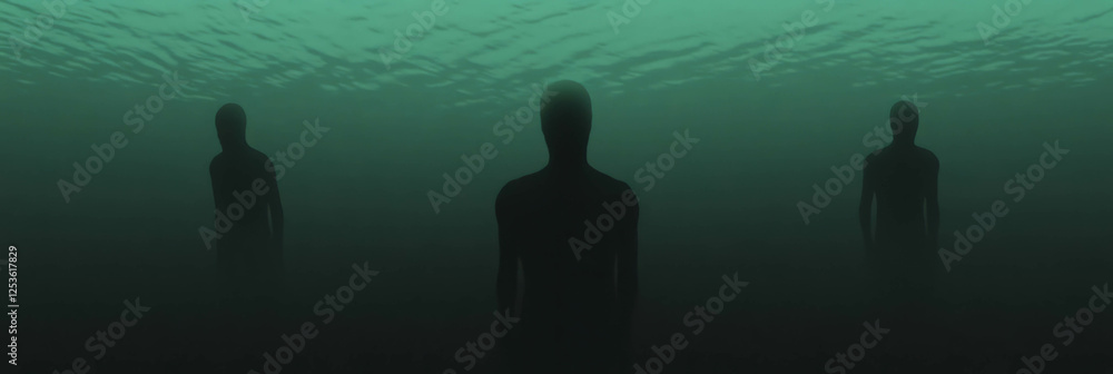 Aufkleber Dark underwater background featuring shadowy figures in a mysterious setting