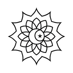  a vector illustration of a Intricate mandala with crescent moon and twinkling stars traditional Islamic pattern on white