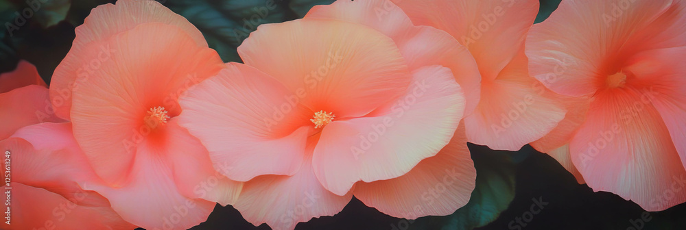 Poster elegant begonia petals display vibrant colors in a serene garden setting