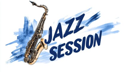 A saxophone is shown with the words Jazz Session written below it