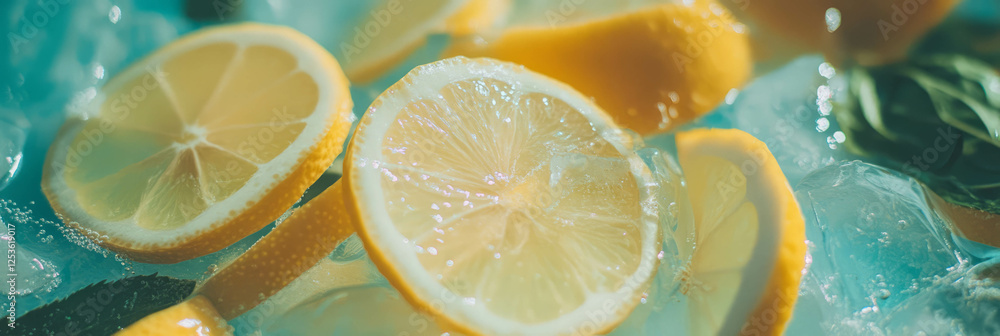 Poster refreshing lemonade with ice and lemon slices perfect for warm summer days