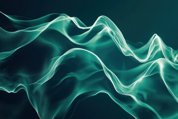 Fototapeta premium Ethereal Flowing Waves of Light in Soft Teal and Aqua Shades on a Dark Background
